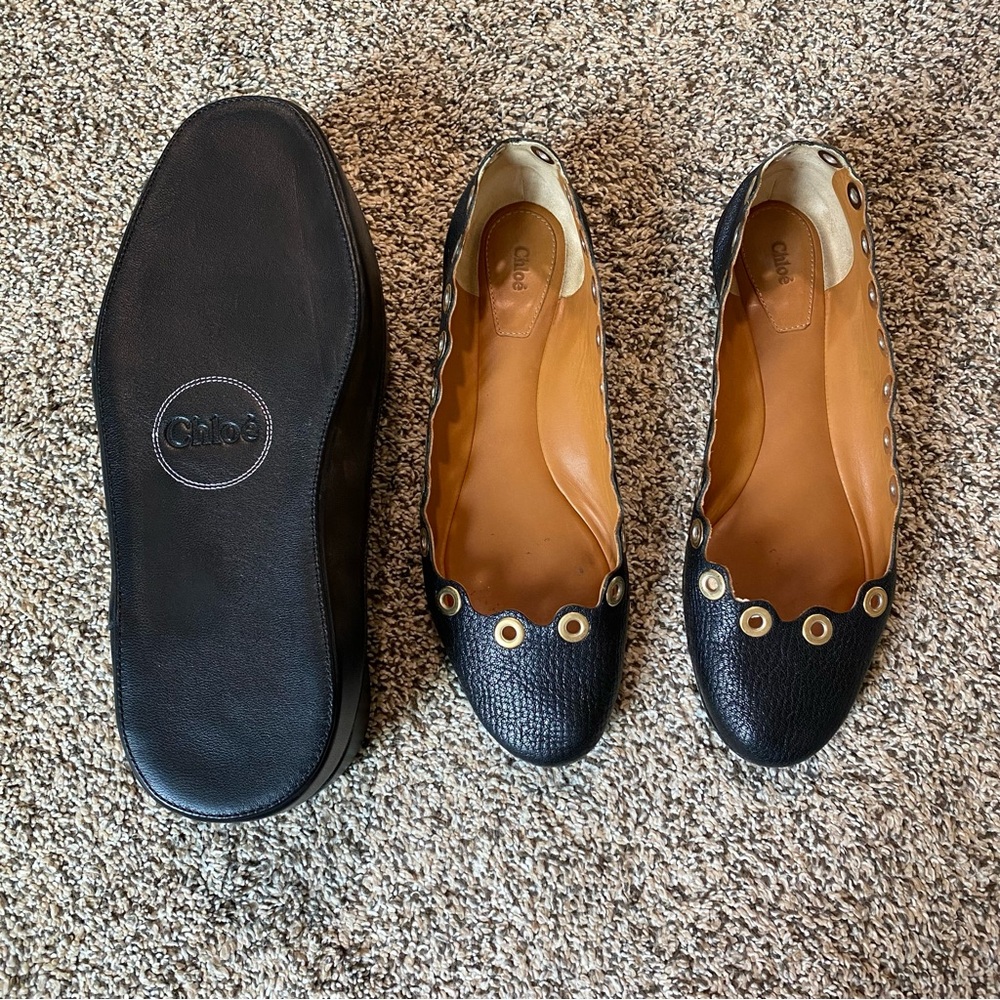 Chloe 36.5 Lauren Scalloped Ballet Flats With Shoe Case